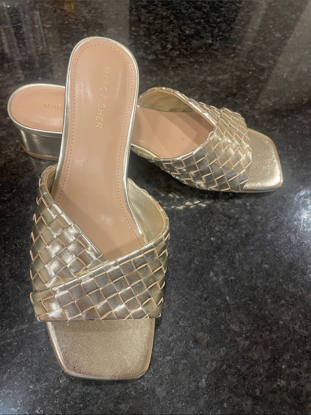 Marc Fisher Metallic Gold Woven Slide Mules (NWOT)